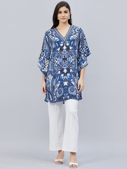 First Resort by Ramola Bachchan - Azure Blue Paisley Mini Dress