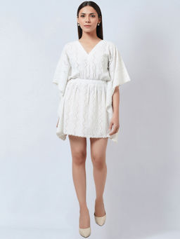 First Resort by Ramola Bachchan - White Eyelet Kaftan Top