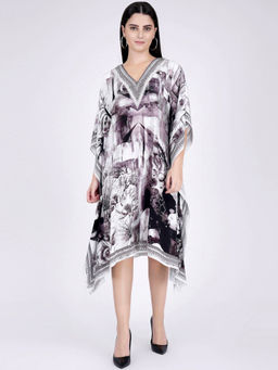 First Resort by Ramola Bachchan - Black And White Abstract Mid Length Kaftan
