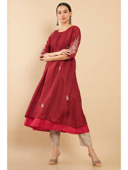 Soch - Rust Poly Silk Solid A-line Fit Kurta