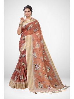 Sareemall - Brown Linen Saree With Unstitched Blouse