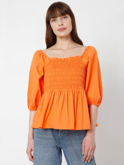 VERO MODA - Women Casual Solid Orange Tops