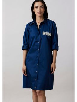Pallavi Swadi - Midnight Blue Pocket Swarovski Shirt Dress