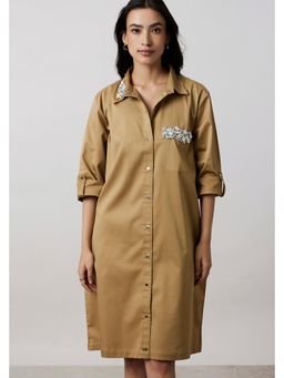 Pallavi Swadi - Sand Collar Pocket Swarovski Shirt Dress