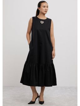 Pallavi Swadi - Black Big Swarovski Heart Frill Dress Long