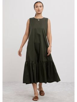 Pallavi Swadi - Olive Frill Long Dress with Small Swarovski Heart