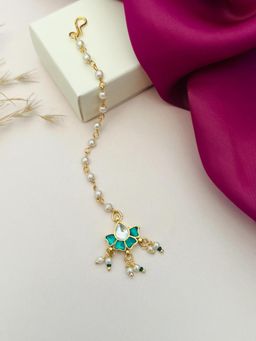 Abdesigns - Gold-Plated Pachi Kundan Studded Maang Tikka - Green