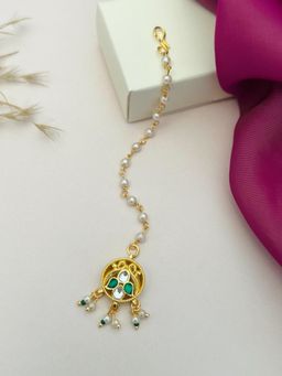 Abdesigns - Gold-Plated Pachi Kundan Studded Maang Tikka - Green