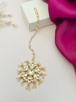 Abdesigns - Gold-Plated Pachi Kundan Studded Maang Tikka - White