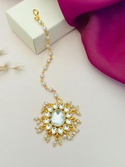 Abdesigns - Gold-Plated Pachi Kundan Studded Maang Tikka - White