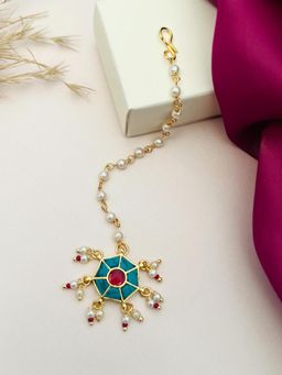 Abdesigns - Gold-Plated Pachi Kundan Studded Maang Tikka - Green