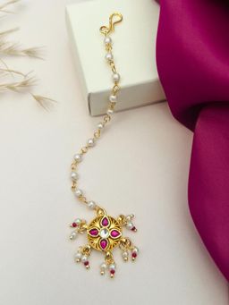 Abdesigns - Gold-Plated Pachi Kundan Studded Maang Tikka - Red