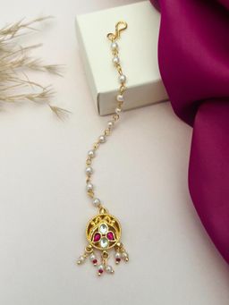 Abdesigns - Gold-Plated Pachi Kundan Studded Maang Tikka - Red