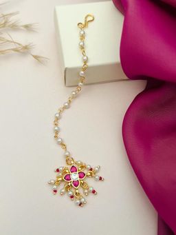 Abdesigns - Gold-Plated Pachi Kundan Studded Maang Tikka - Pink