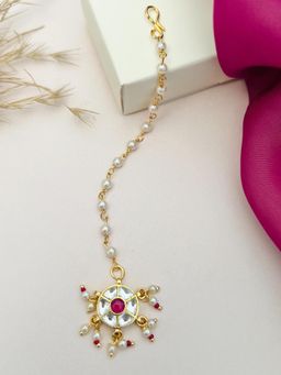 Abdesigns - Gold-Plated Pachi Kundan Studded Maang Tikka - White