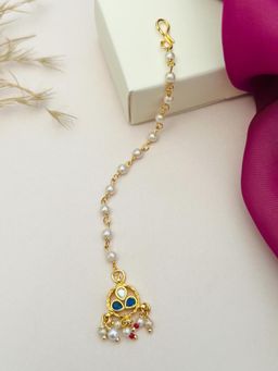 Abdesigns - Gold-Plated Pachi Kundan Studded Maang Tikka - Blue