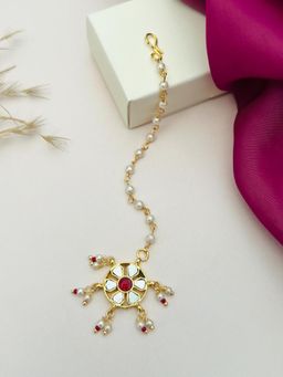 Abdesigns - Gold-Plated Pachi Kundan Studded Maang Tikka - White