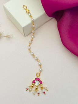 Abdesigns - Gold-Plated Pachi Kundan Studded Maang Tikka - Pink