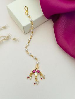 Abdesigns - Gold-Plated Pachi Kundan Studded Maang Tikka - Pink