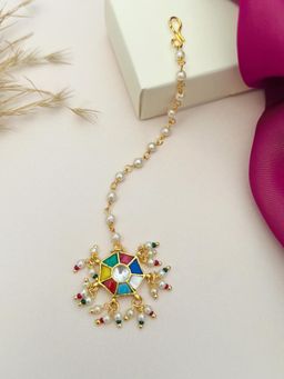 Abdesigns - Gold-Plated Pachi Kundan Studded Maang Tikka - Multi-Color