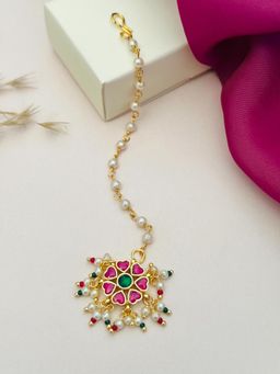 Abdesigns - Gold-Plated Pachi Kundan Studded Maang Tikka - Pink