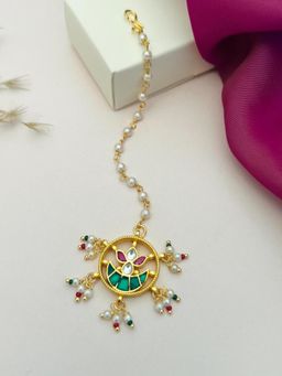 Abdesigns - Gold-Plated Pachi Kundan Studded Maang Tikka - Green