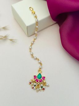 Abdesigns - Gold-Plated Pachi Kundan Studded Maang Tikka - Pink