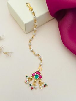 Abdesigns - Gold-Plated Pachi Kundan Studded Maang Tikka - Pink