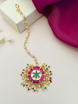 Abdesigns - Gold-Plated Pachi Kundan Studded Maang Tikka - Pink