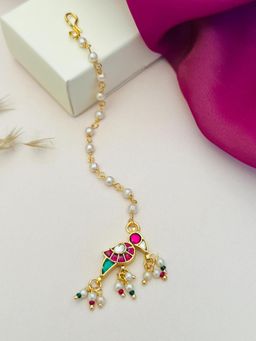 Abdesigns - Gold-Plated Pachi Kundan Studded Maang Tikka - Pink