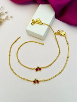 Abdesigns - Gold Plated Kempstone Studded Anklet - Red