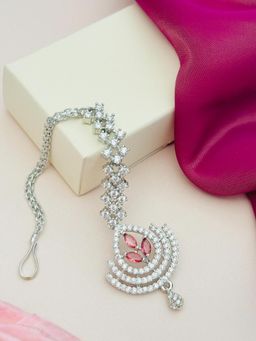 Abdesigns - Silver-Plated American Diamond Studded Maang Tikka - Red