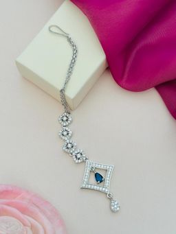 Abdesigns - Silver-Plated American Diamond Studded Maang Tikka - Blue