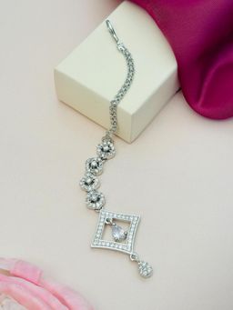 Abdesigns - Silver-Plated American Diamond Studded Maang Tikka - White