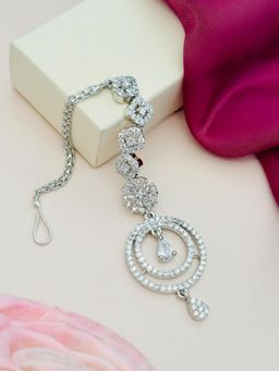 Abdesigns - Silver-Plated American Diamond Studded Maang Tikka - White
