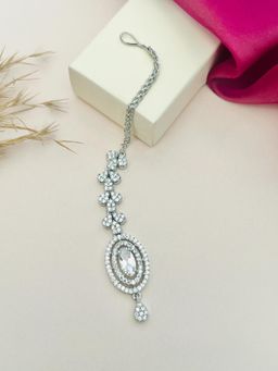 Abdesigns - Silver-Plated American Diamond Studded Maang Tikka - White
