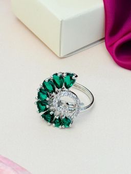 Abdesigns - Exquisite Silver Plated American Diamond Ring - Green