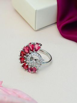 Abdesigns - Exquisite Silver Plated American Diamond Ring - Red