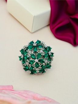 Abdesigns - Exquisite Silver Plated American Diamond Ring - Green