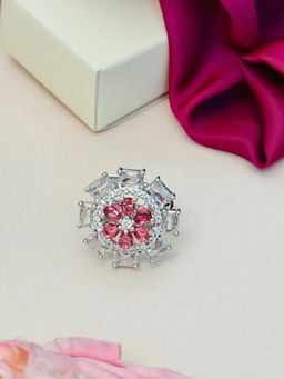 Abdesigns - Exquisite Silver Plated American Diamond Ring - Red