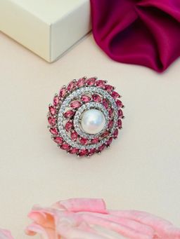 Abdesigns - Exquisite Silver Plated American Diamond Ring - Red