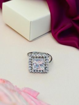 Abdesigns - Exquisite Silver Plated American Diamond Ring - White