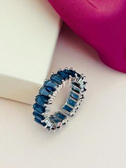 Abdesigns - Exquisite Silver Plated American Diamond Ring - Blue
