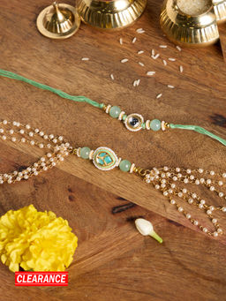 Azai by Nykaa Fashion - Green & Pearl Bhaiya Bhabhi Rakhi Lumba (Set of 2)