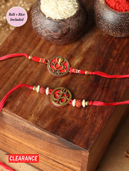 Azai by Nykaa Fashion - Imperial Red Om and Lord Ganesha Traditional Rakhis (Pack of 2)