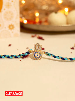 Azai by Nykaa Fashion - Blue Hamsa Evil Eye Zircon Studded Rakhi