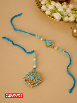Azai by Nykaa Fashion - Blue and Gold Stone Rakhi and Lumba (Pack of 2)
