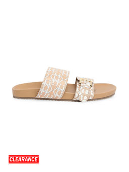 IYKYK by Nykaa Fashion - Monogram Printed Thick Strap Slip On Flats