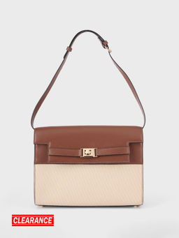 IYKYK by Nykaa Fashion - Beige and Tan Colorblock Metal Lock Shoulder Bag