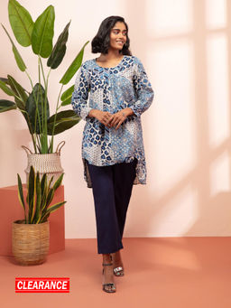 Likha - Syaahi Indigo Patch Printed Short Tunic LIKTOP06